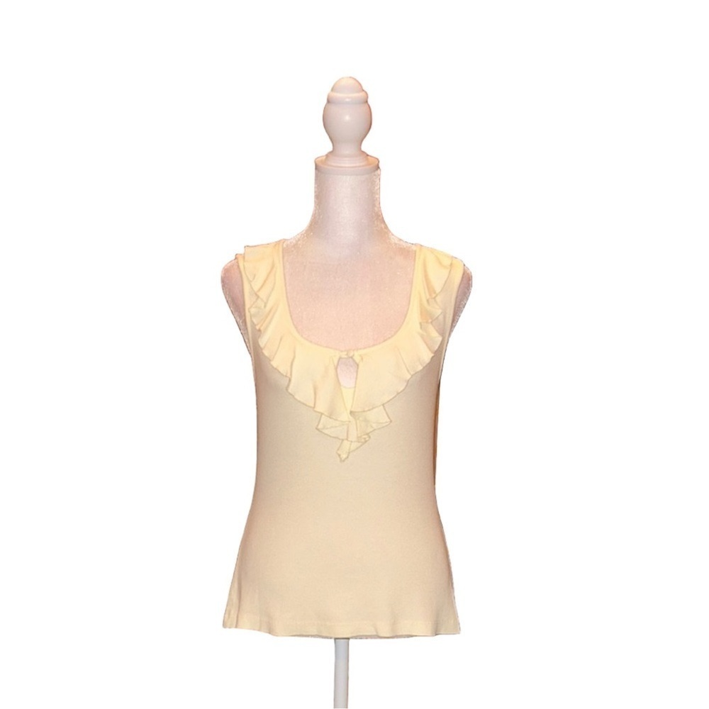 BISOU BISOU Adorable Cream Tank Top with Ruffle Neckline Size M